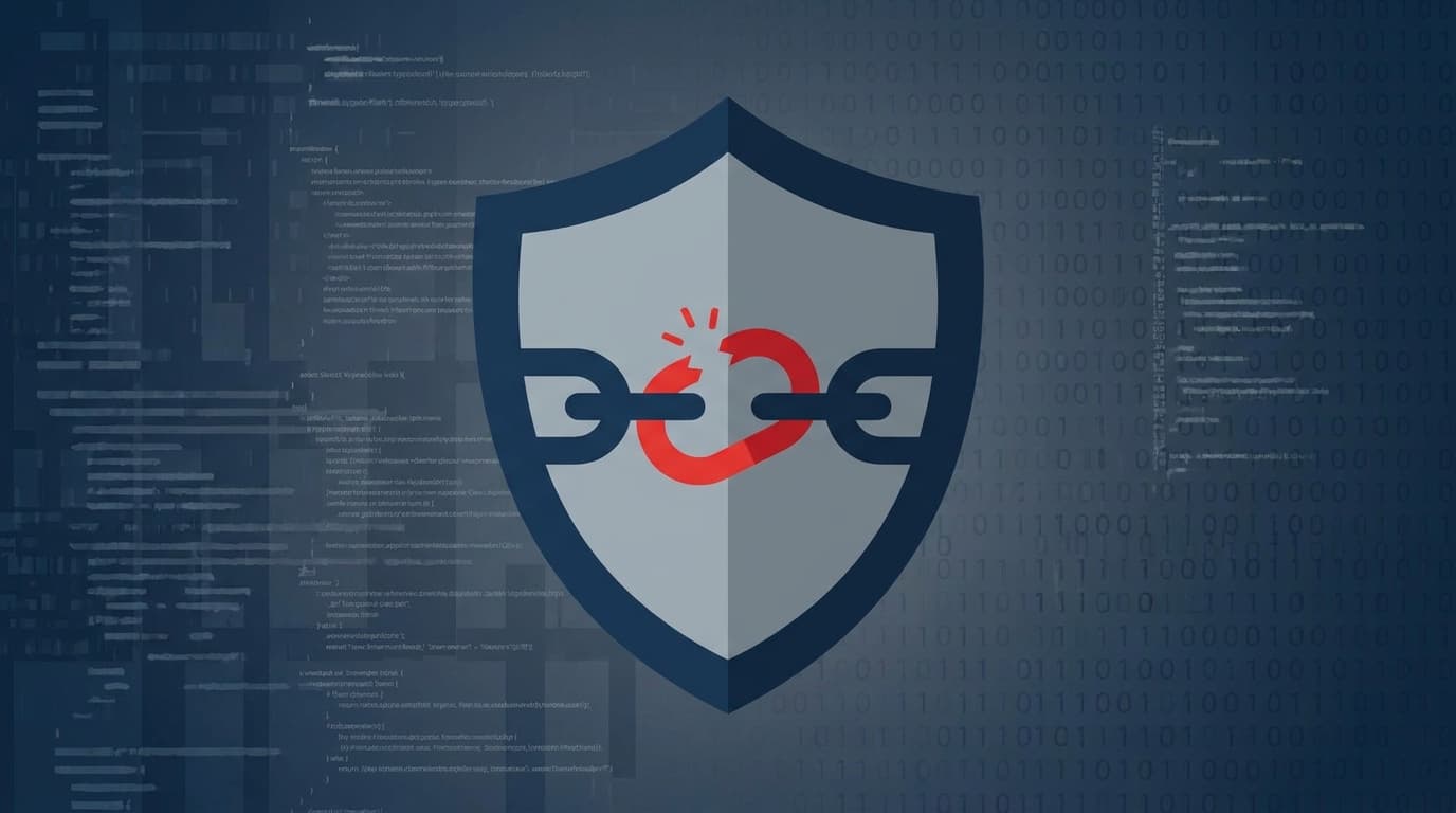 A broken chain link on a shield, symbolizing a security vulnerability in a code repository.