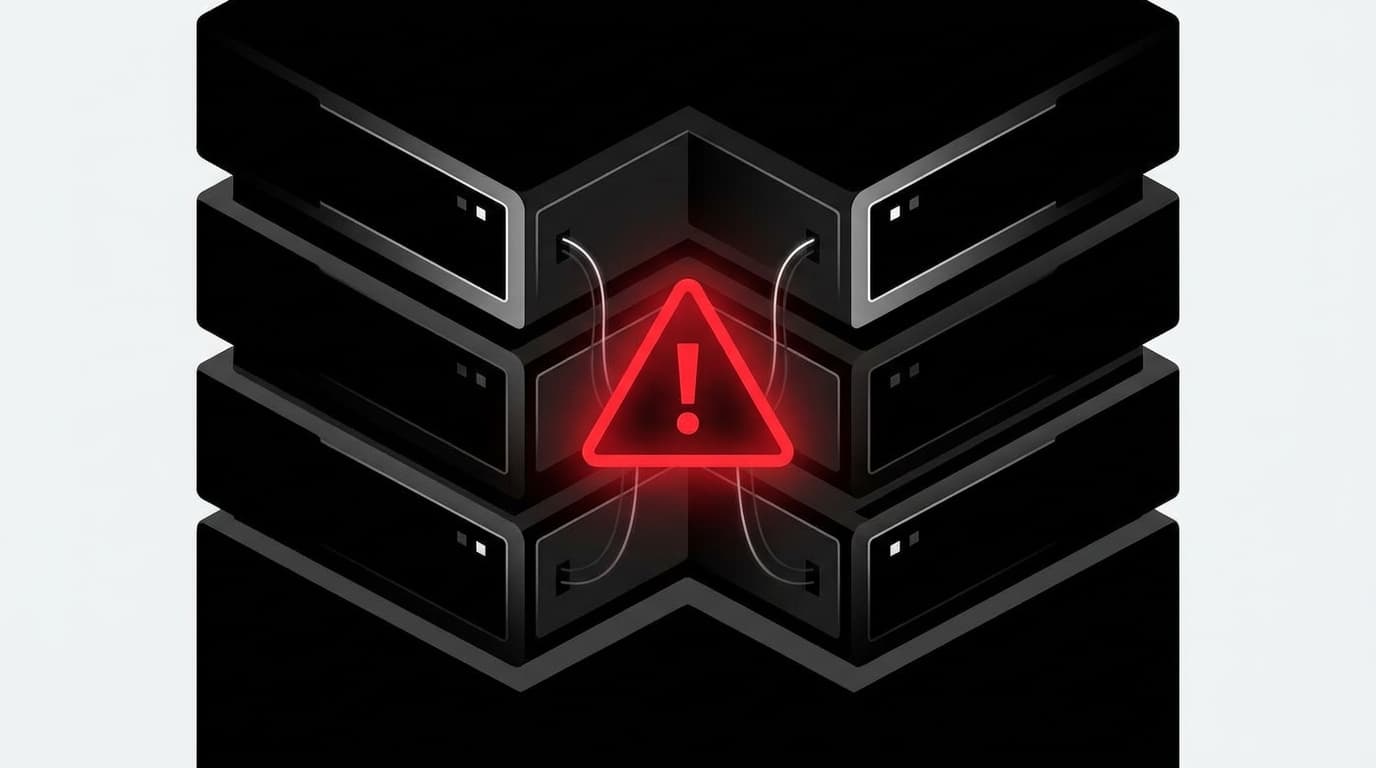 Abstract image of a server with a red security alert icon, representing Apache server vulnerabilities.