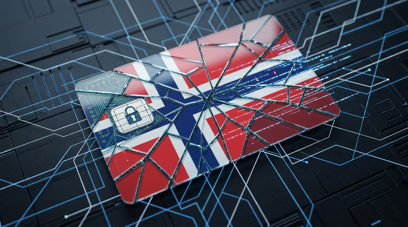 Conceptual art of a broken digital identity system, symbolizing the failures in Norway's national digital ID infrastructure.
