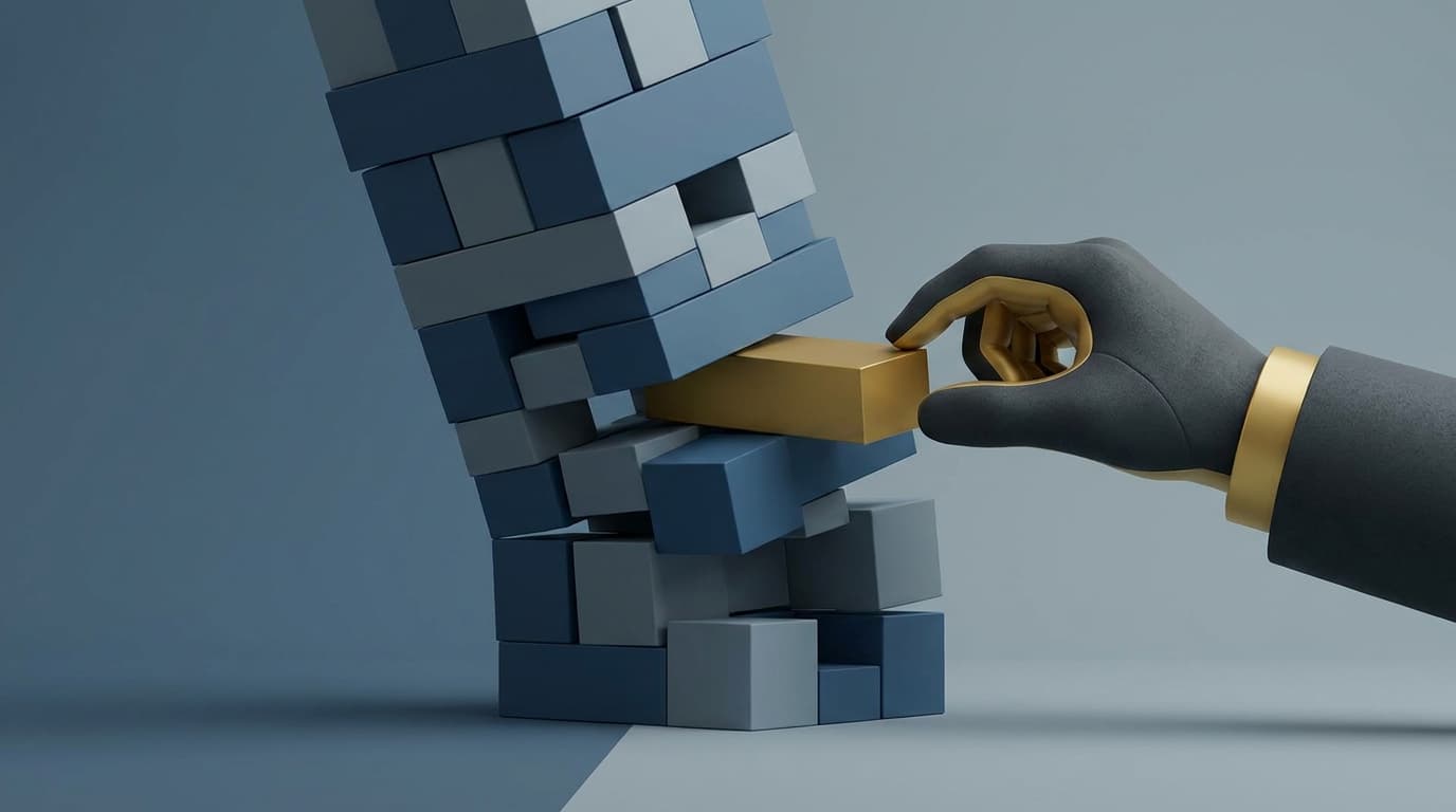 Abstract representation of a company's structure being scrutinized by an investor, symbolizing corporate governance issues.