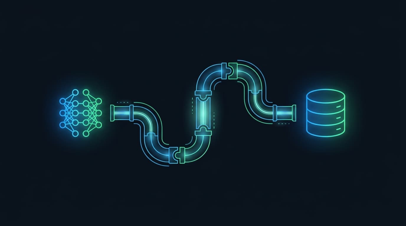 Abstract diagram showing a connection between an AI neural network and a database, representing Google Cloud's new service for AlloyDB.