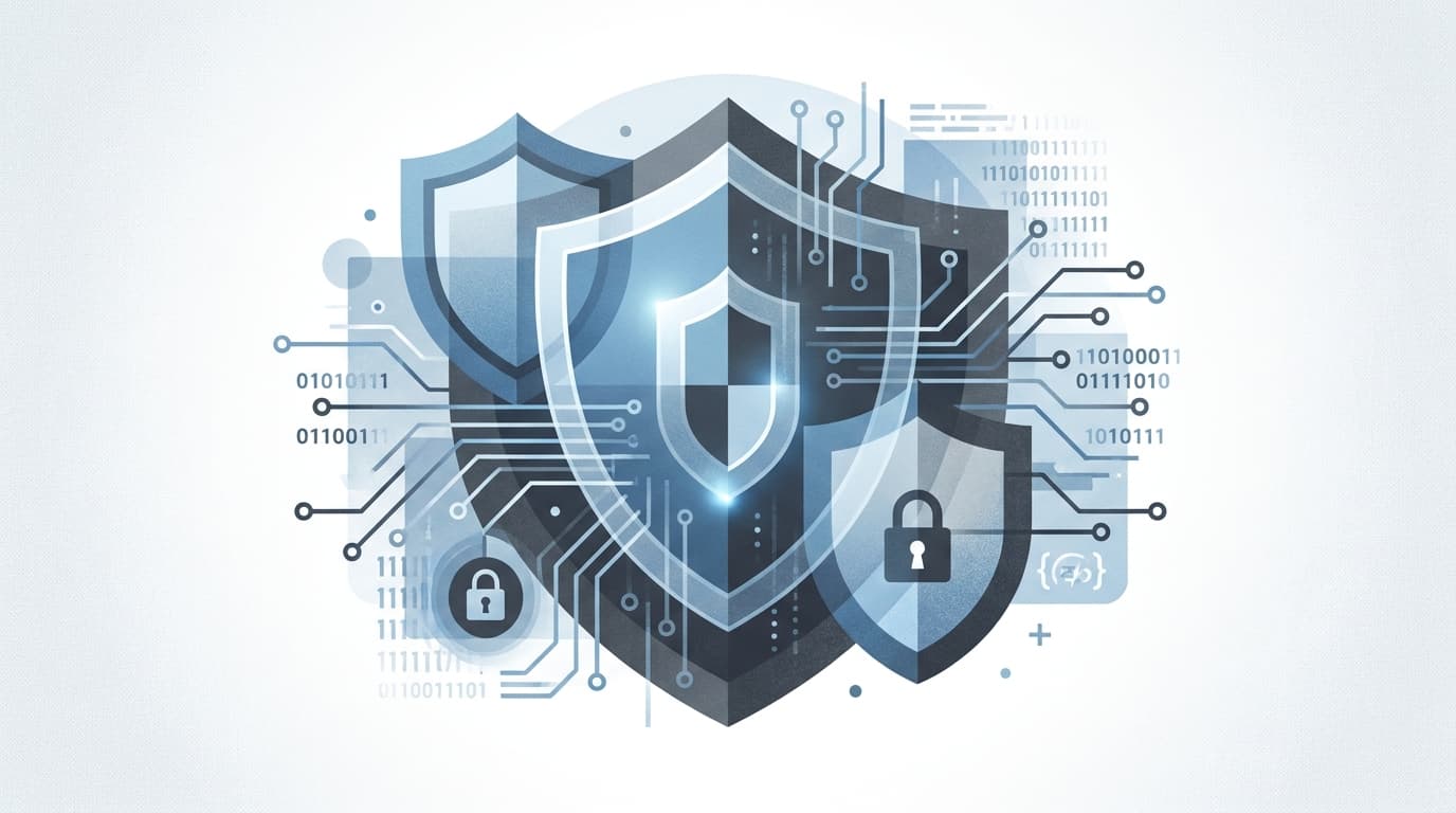 Abstract digital art of interlocking shields, symbolizing the Elastic Stack security update.