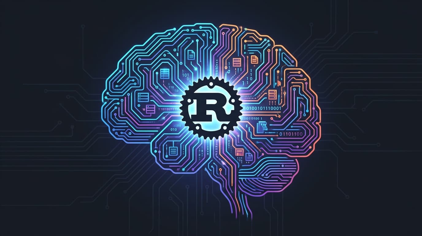 Conceptual image of a digital brain with the Rust logo, representing an IDE's intelligence.