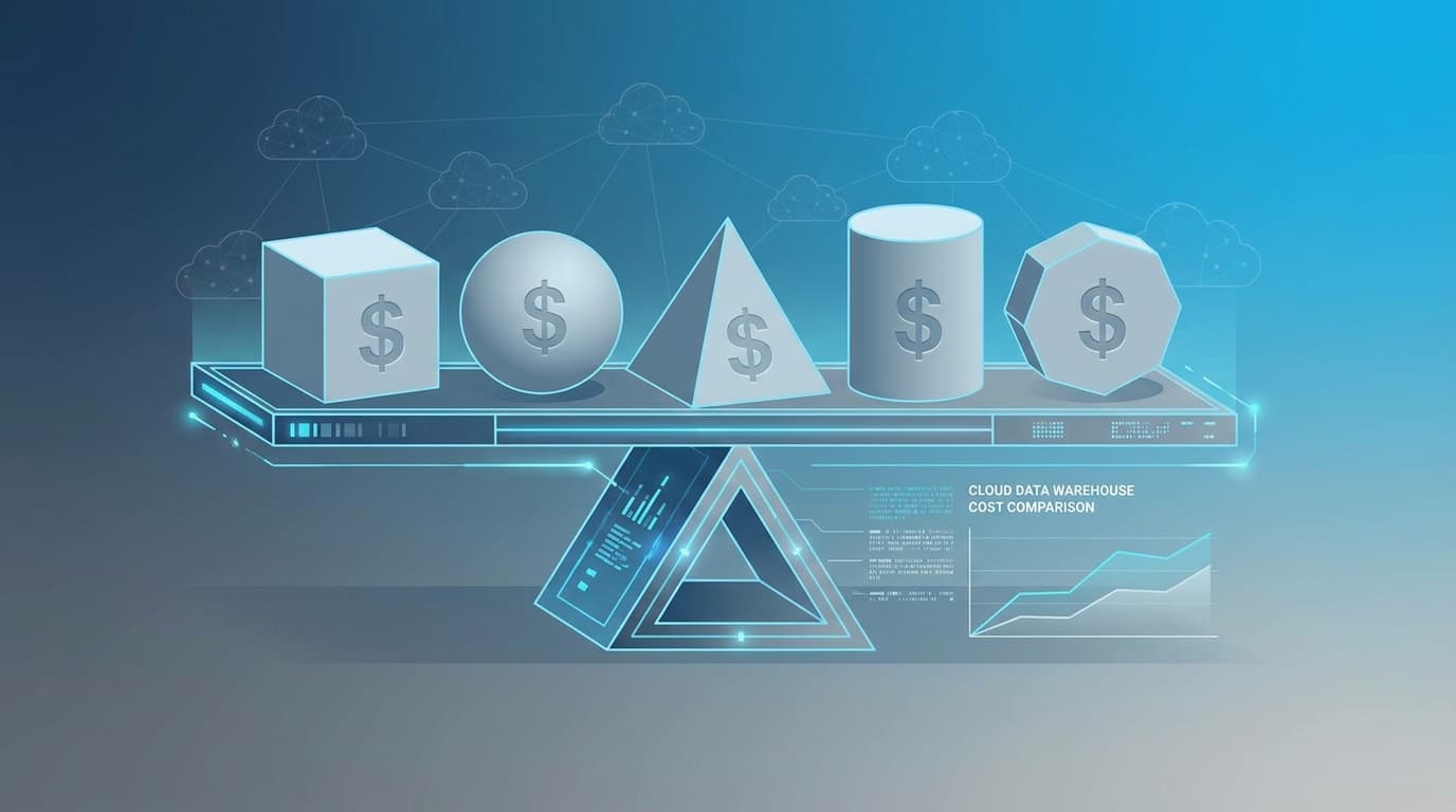 A conceptual image showing a comparison of billing models for different cloud data warehouses.