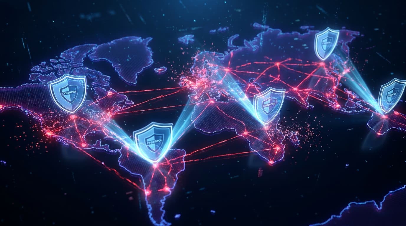 Abstract visualization of a global botnet being dismantled by cybersecurity forces.