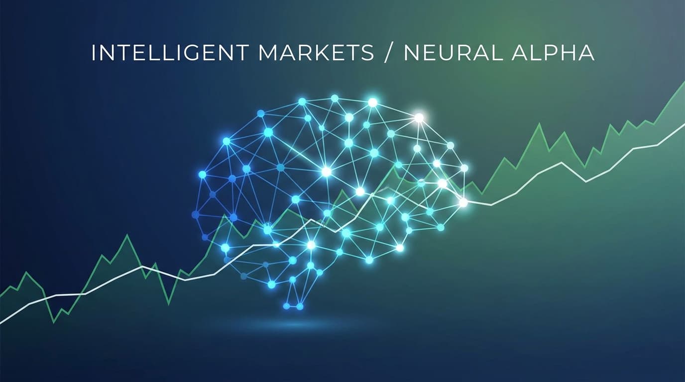 An abstract image of a neural network superimposed on a financial chart, representing AI-powered stock trading.