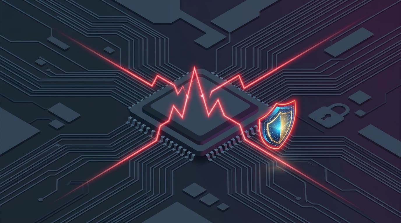 Abstract visualization of a security vulnerability within a computer processor.