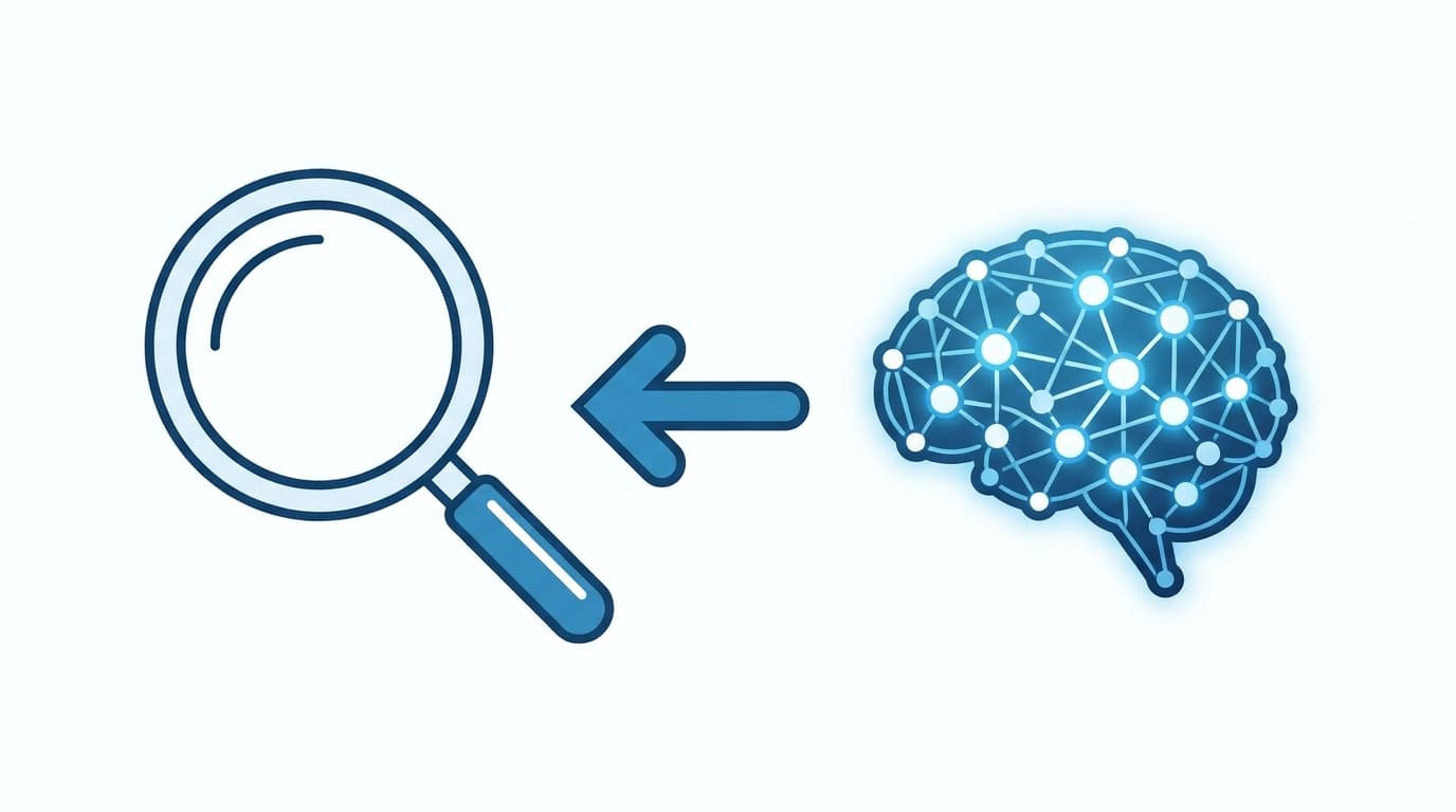 An illustration showing a user choosing a simple magnifying glass for traditional search over a complex AI icon, representing DuckDuckGo's AI-free option.