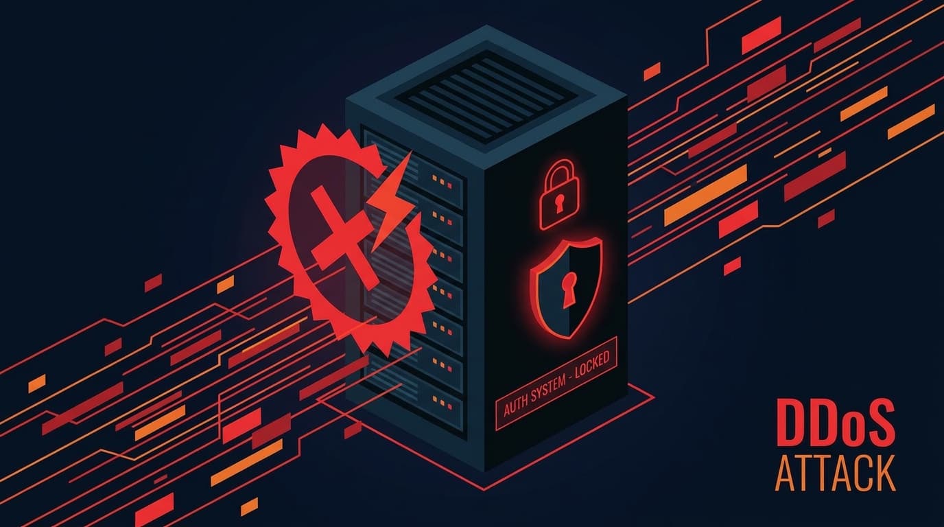 Abstract image of a locked server, symbolizing a denial of service vulnerability in an authentication system.