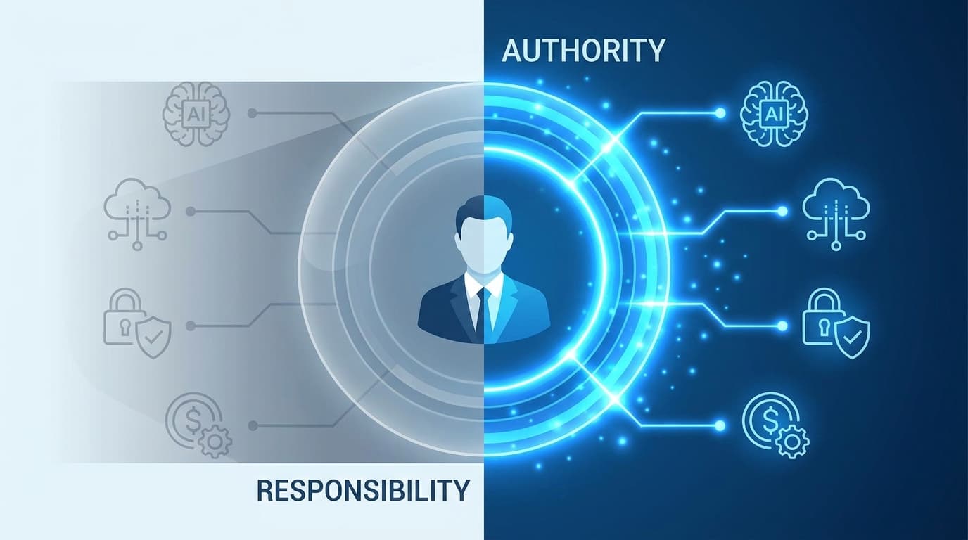 An abstract illustration of a CIO's expanded role, showing a gap between their wide-ranging responsibilities and their limited authority.