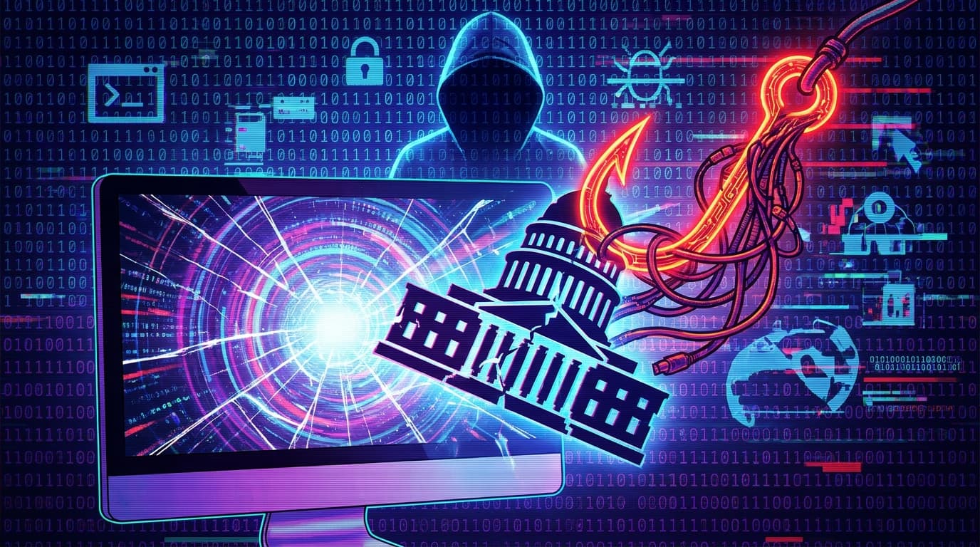 Conceptual image of a cyberattack on a government building, symbolizing the SideCopy group's phishing campaign against Afghanistan's Ministry of Finance.