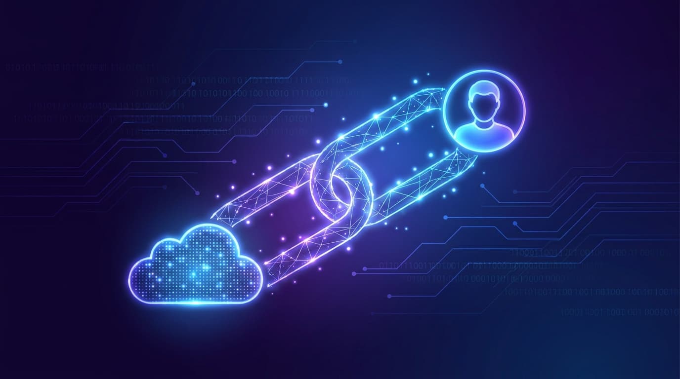 Abstract image of a secure link connecting a cloud storage icon to a user, representing Vercel Blob's new signed URLs feature.