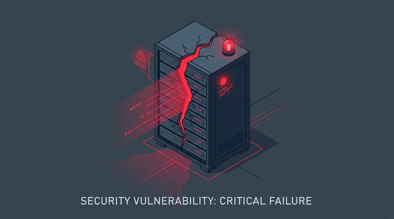 A red warning icon superimposed over a server, representing an urgent Oracle WebLogic security vulnerability.