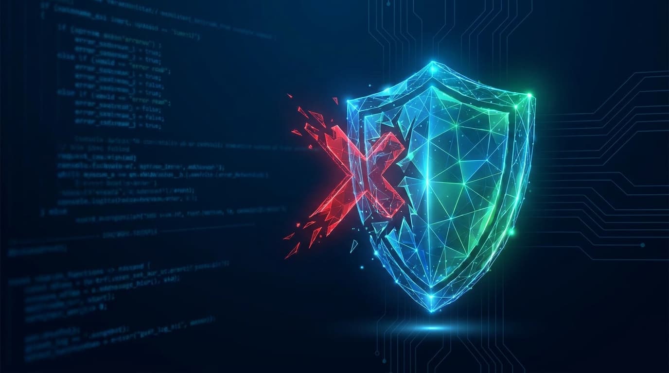 Abstract image of a security shield protecting a system from a crash error, symbolizing a patched vulnerability.