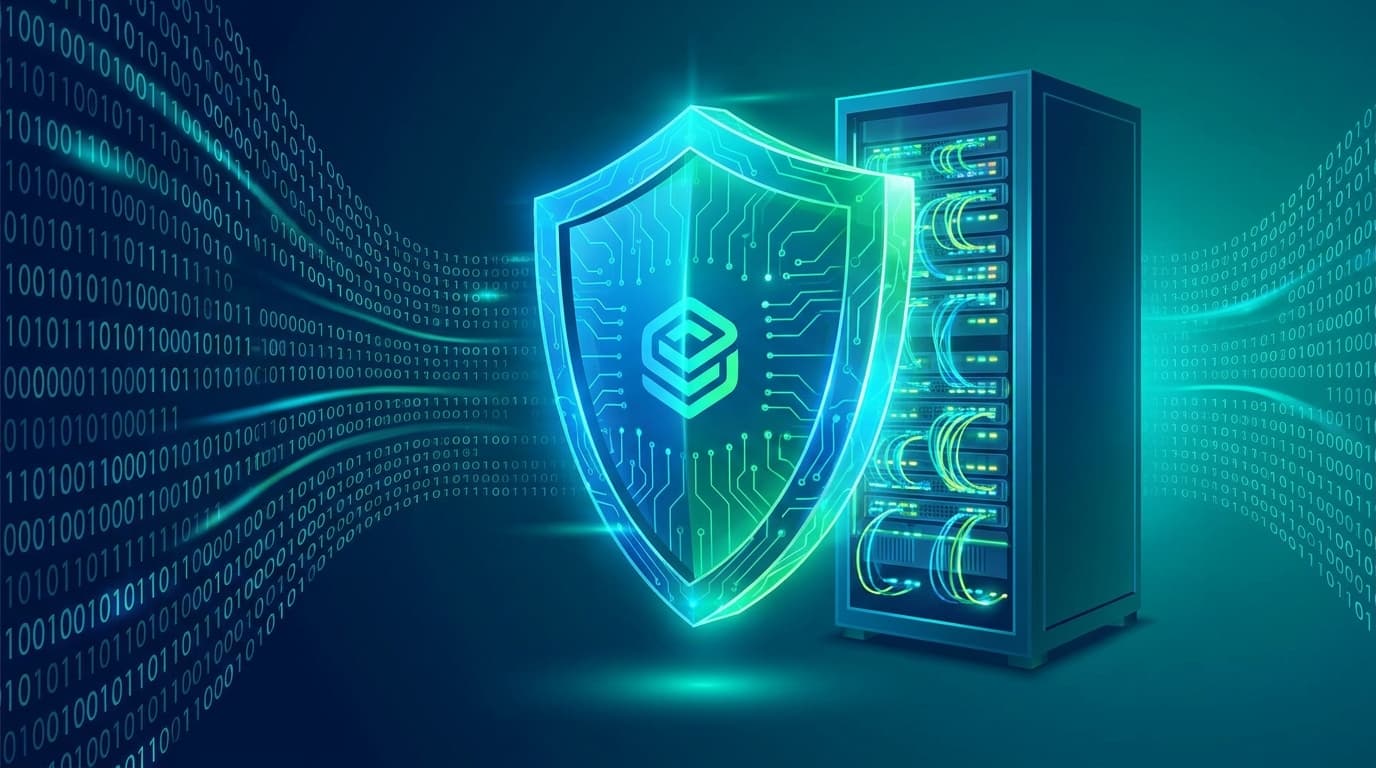 A shield icon symbolizing a security patch protecting a server, representing the Unbound vulnerability fix on Ubuntu.