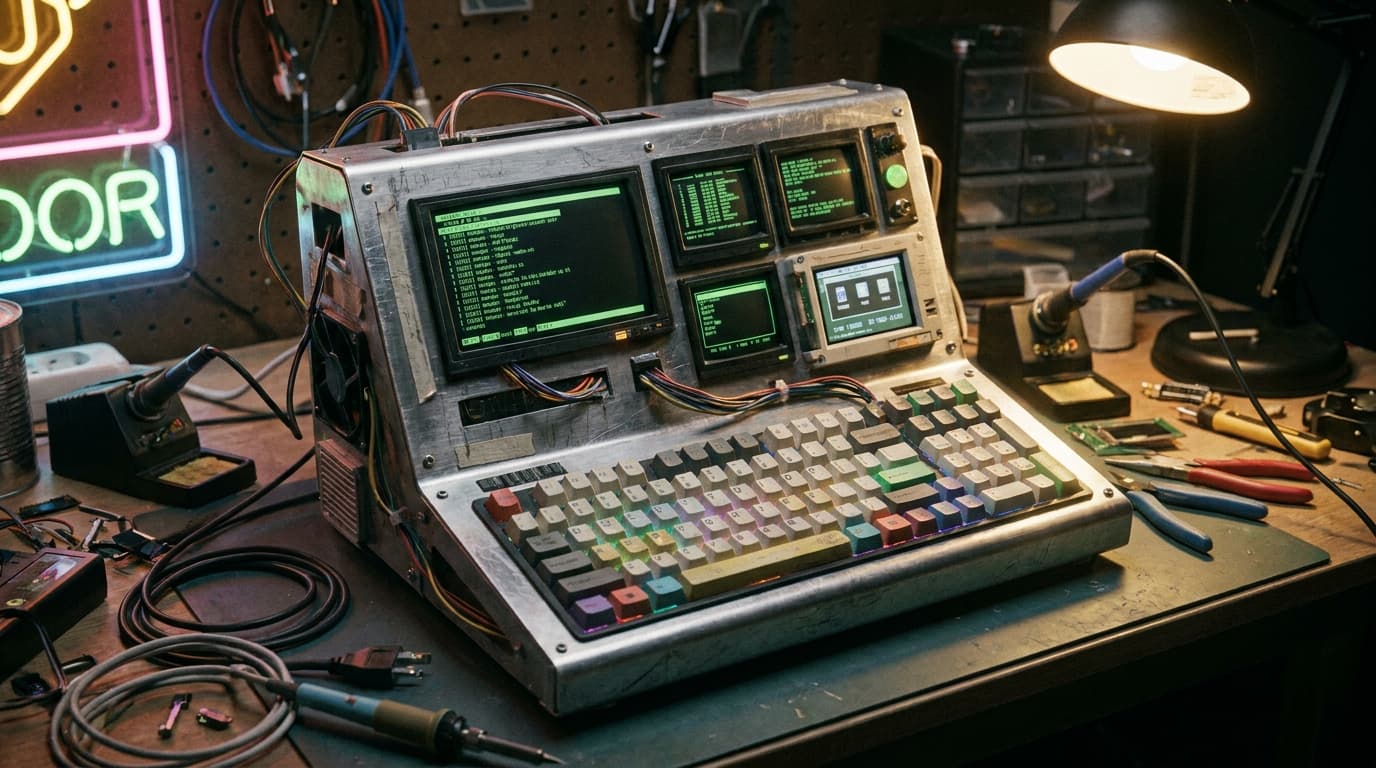 A custom-built DIY cyberdeck with a retro-futuristic design, showcasing the growing trend in personalized hardware.