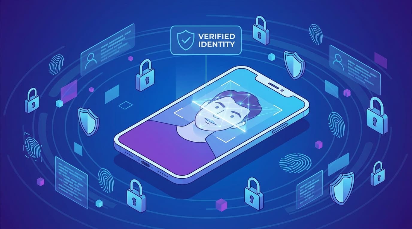 A person's face being scanned for digital identity verification, symbolizing the privacy and security risks of online age verification laws.