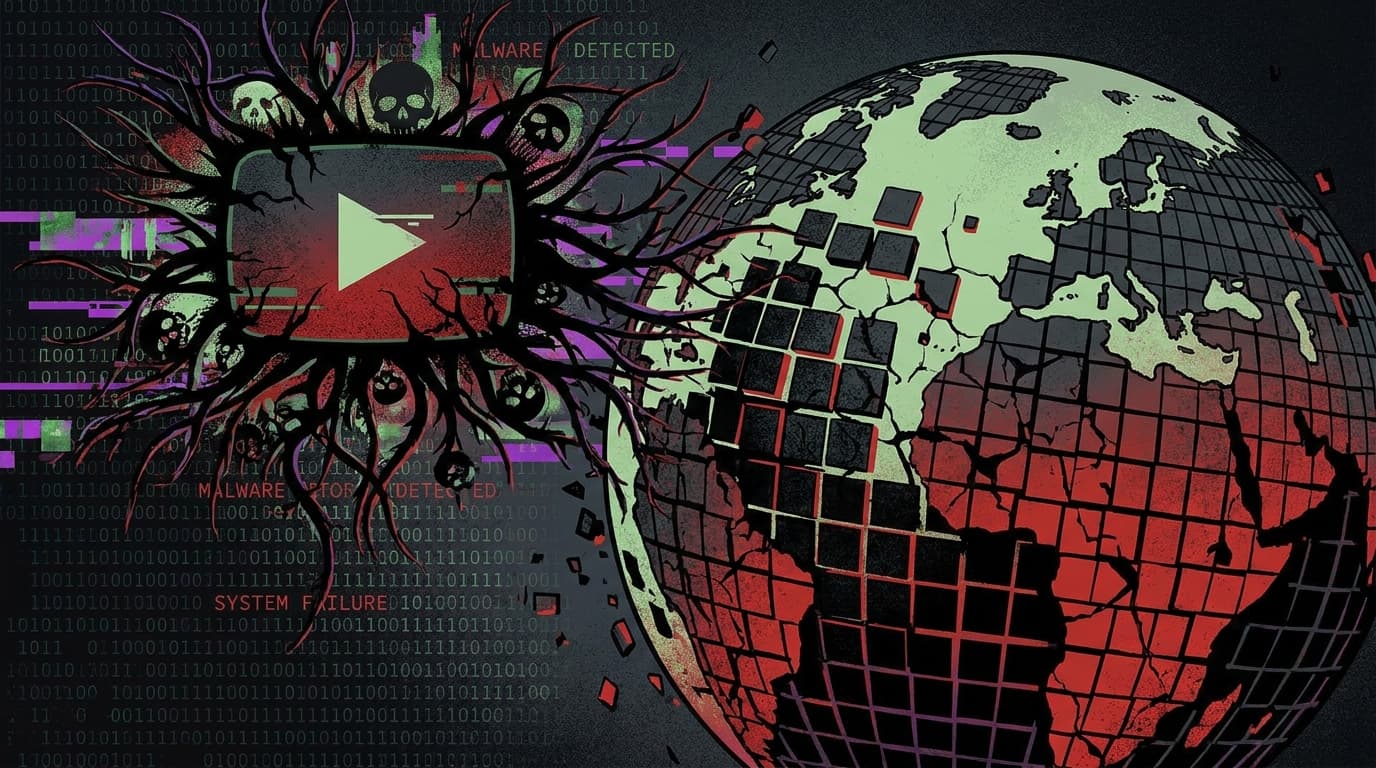 Abstract representation of the Weedhack malware campaign targeting Minecraft users through YouTube.