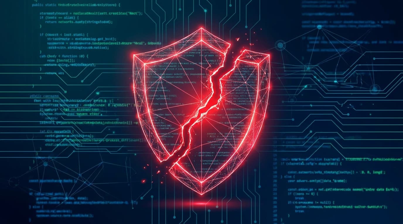 A cracked digital shield, symbolizing a security vulnerability in a software product.