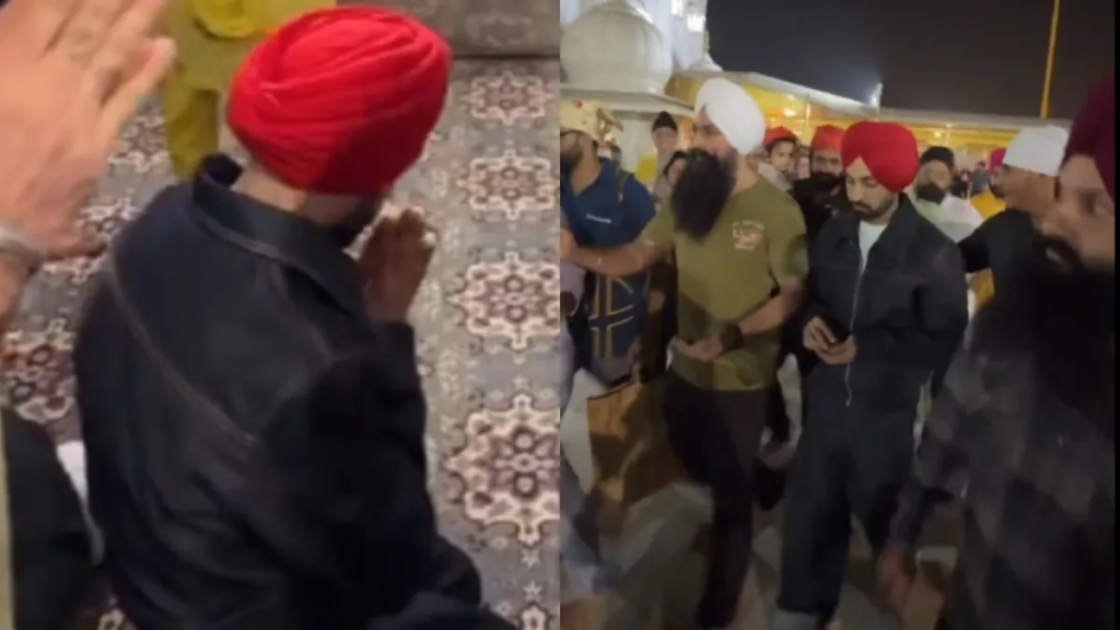 Diljit Dosanjh touched the steps of Gurdwara Bangla Sahib as he entered the premises. He also prayed with folded hands and bowed his head.
