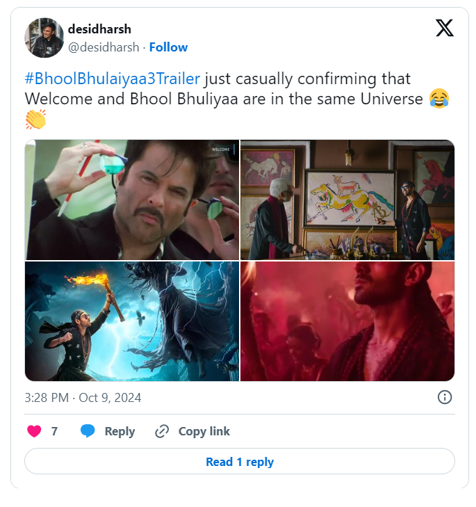 fan shared this moment from the trailer on X (formerly Twitter), noting that Bhool Bhulaiyaa 3